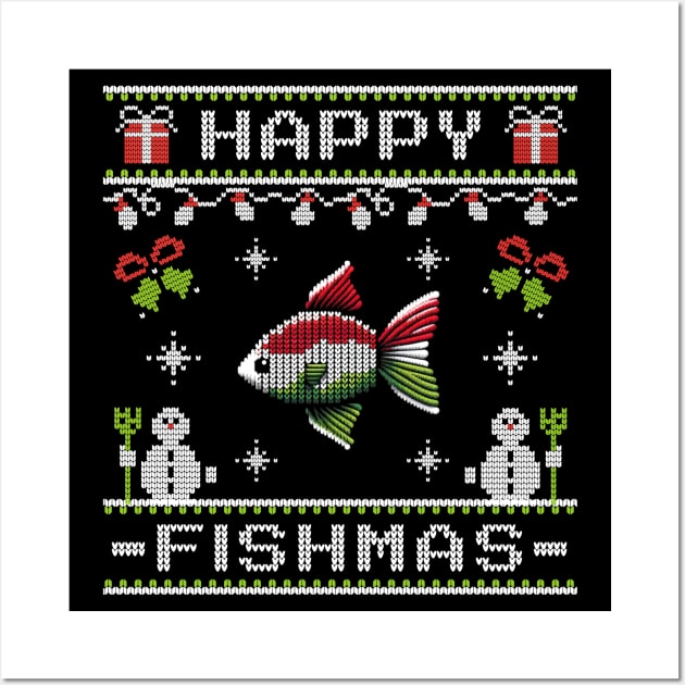 Happy Fishmas Ugly Christmas Sweater Design Wall Art by Kicosh